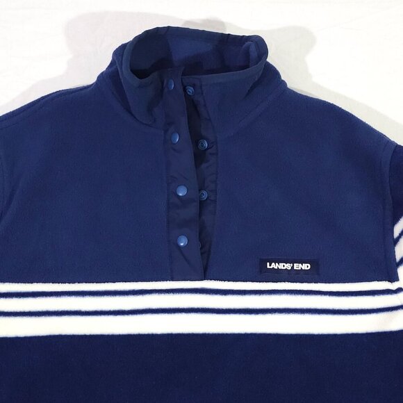 Lands End Navy Blue White Striped Fleece Pullover Sweatshirt Womens Small 6-8 - Picture 2 of 6